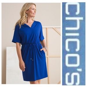 Chicos Sz 4 (2X 3X 20 22) Shirtdress Dress Cobalt Blue Drawstring Stretch